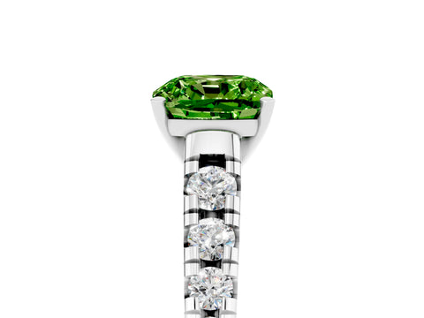 White gold Cushion Cut Peridot Solitaire Ring with Cathedral Setting and Pavé Band_5