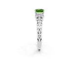 White gold Cushion Cut Peridot Solitaire Ring with Filigree Band and Four-Prong Setting_26