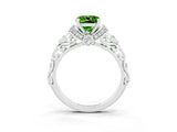 White gold Cushion Cut Peridot Solitaire Ring with Filigree Band and Four-Prong Setting_27