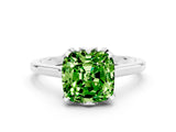 White gold Cushion Cut Peridot Solitaire Ring with Flower Prong Setting and Classic Band_12