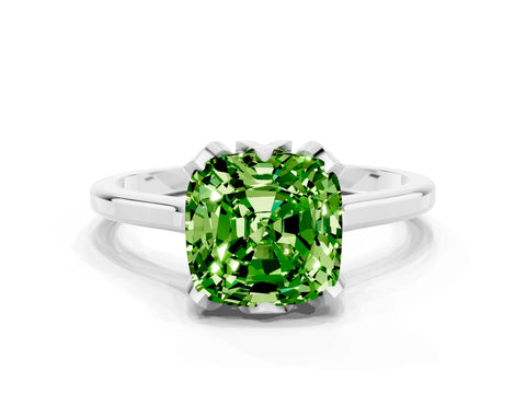 White gold Cushion Cut Peridot Solitaire Ring with Flower Prong Setting and Classic Band_12