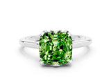 White gold Cushion Cut Peridot Solitaire Ring with Flower Prong Setting and Classic Band_13