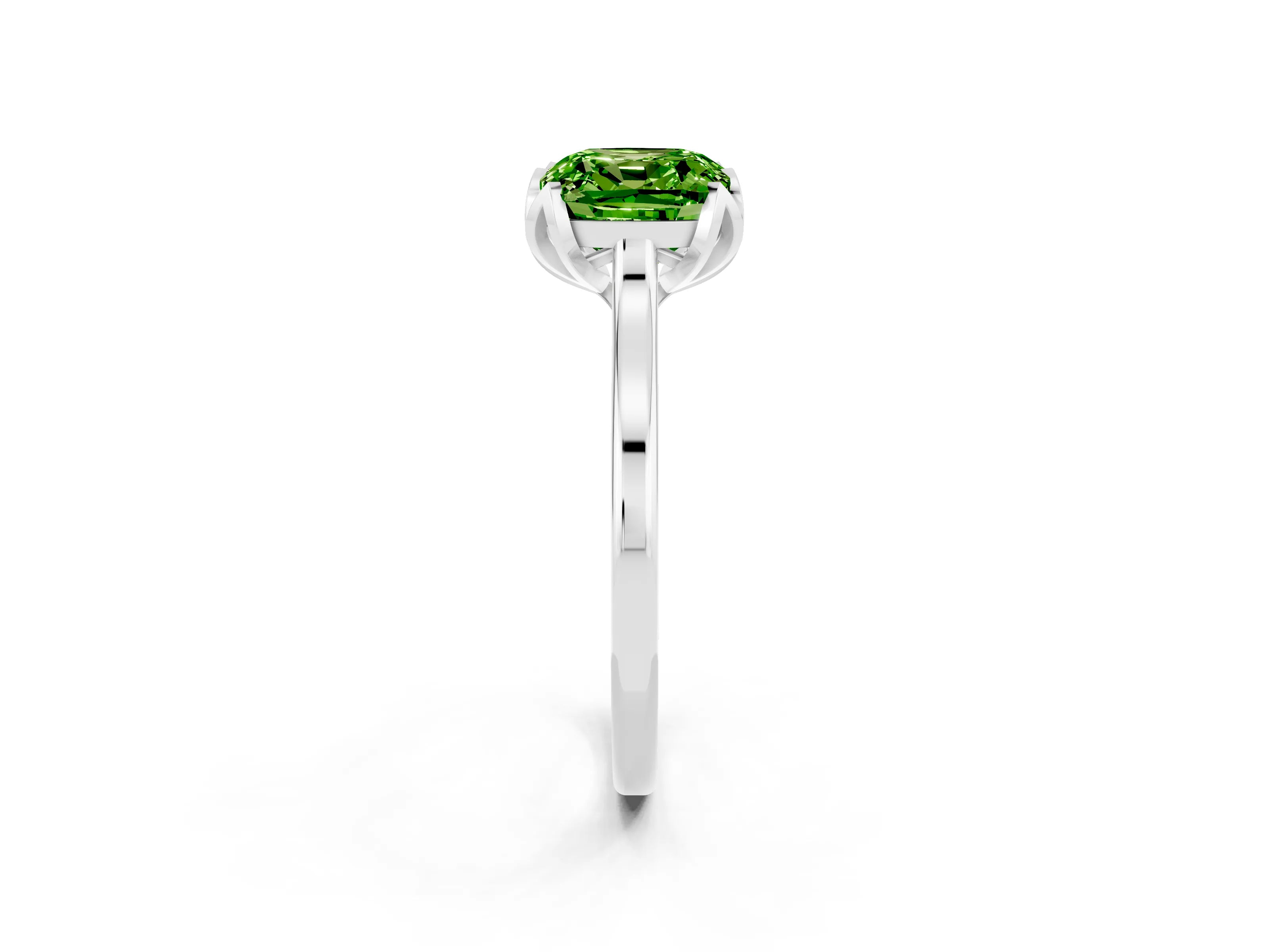 White gold Cushion Cut Peridot Solitaire Ring with Flower Prong Setting and Classic Band_14