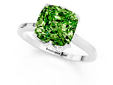 White gold Cushion Cut Peridot Solitaire Ring with Flower Prong Setting and Classic Band_14