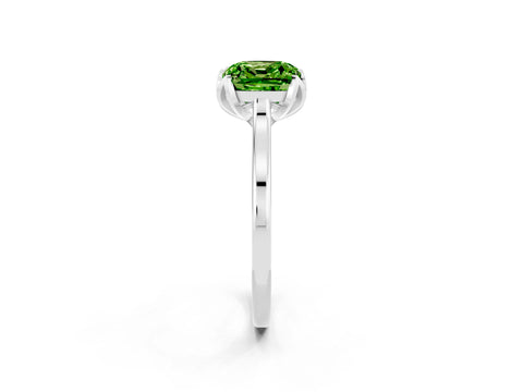 White gold Cushion Cut Peridot Solitaire Ring with Flower Prong Setting and Classic Band_14