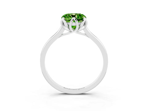 White gold Cushion Cut Peridot Solitaire Ring with Flower Prong Setting and Classic Band_15