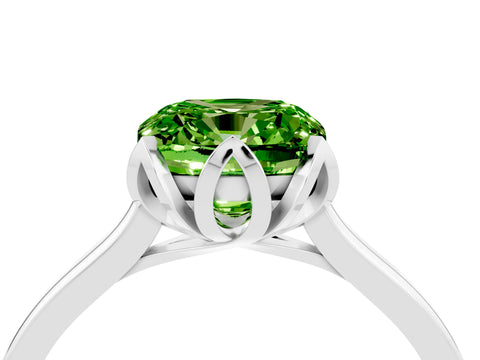 White gold Cushion Cut Peridot Solitaire Ring with Flower Prong Setting and Classic Band_16