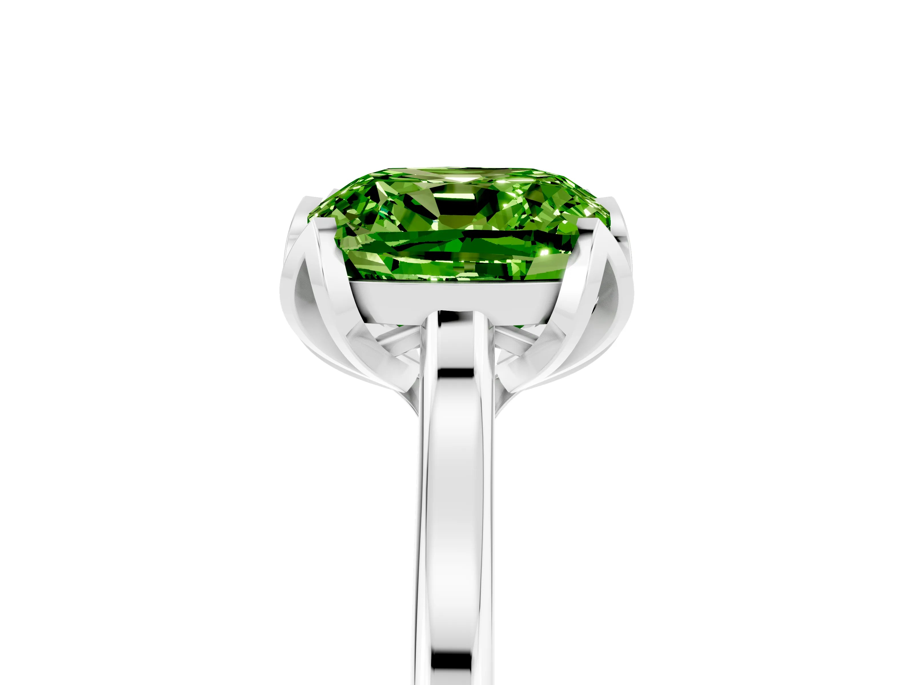 White gold Cushion Cut Peridot Solitaire Ring with Flower Prong Setting and Classic Band_17