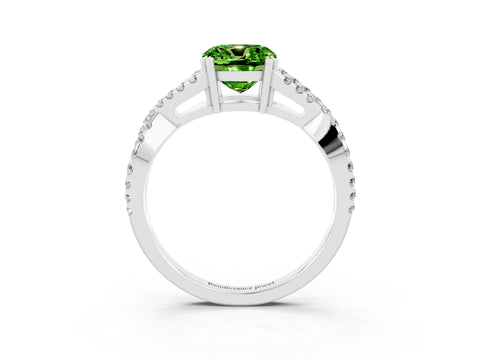 White gold Cushion Cut Peridot Solitaire Ring with Four-Prong Setting and Twisted Pavé Band_3