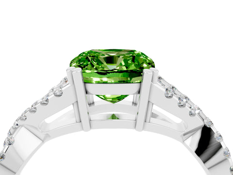 White gold Cushion Cut Peridot Solitaire Ring with Four-Prong Setting and Twisted Pavé Band_4