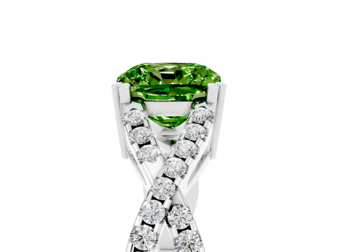 White gold Cushion Cut Peridot Solitaire Ring with Four-Prong Setting and Twisted Pavé Band_5