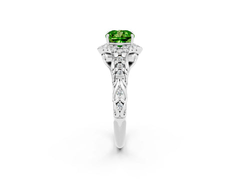 White gold Cushion Cut Peridot Solitaire Ring with Hidden Halo and Pavé Band_14