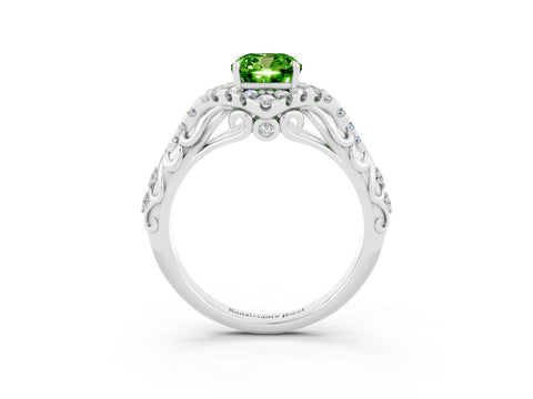 White gold Cushion Cut Peridot Solitaire Ring with Hidden Halo and Pavé Band_15