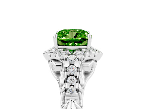 White gold Cushion Cut Peridot Solitaire Ring with Hidden Halo and Pavé Band_17