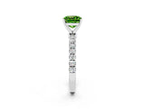 White gold Cushion Cut Peridot Solitaire Ring with Pavé Accents and Four-Prong Setting_2