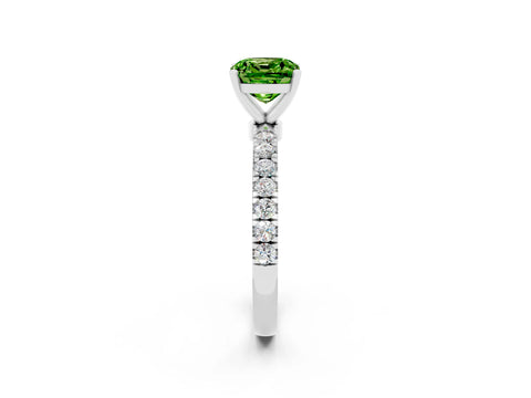 White gold Cushion Cut Peridot Solitaire Ring with Pavé Accents and Four-Prong Setting_2