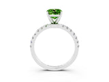 White gold Cushion Cut Peridot Solitaire Ring with Pavé Accents and Four-Prong Setting_3