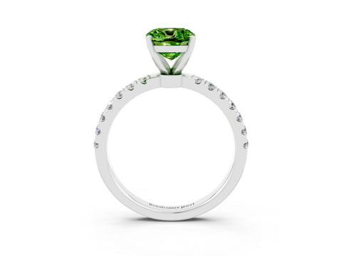 White gold Cushion Cut Peridot Solitaire Ring with Pavé Accents and Four-Prong Setting_3