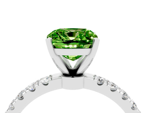 White gold Cushion Cut Peridot Solitaire Ring with Pavé Accents and Four-Prong Setting_4
