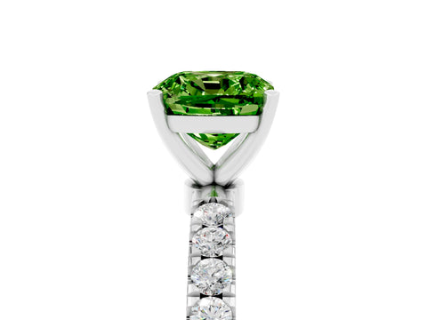 White gold Cushion Cut Peridot Solitaire Ring with Pavé Accents and Four-Prong Setting_5
