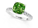 White gold Cushion Cut Peridot Solitaire Ring with Pavé Band and Four-Prong Setting_25