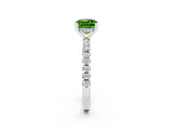 White gold Cushion Cut Peridot Solitaire Ring with Pavé Band and Four-Prong Setting_26