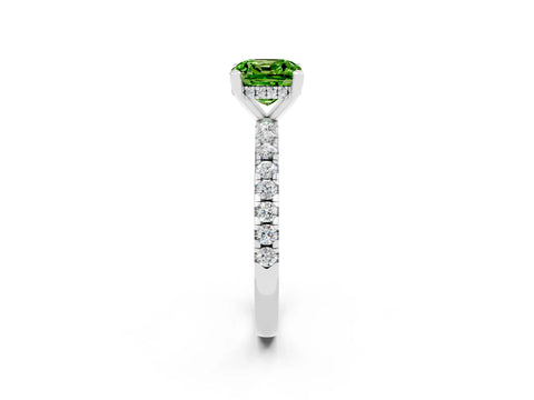 White gold Cushion Cut Peridot Solitaire Ring with Pavé Band and Four-Prong Setting_26