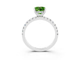 White gold Cushion Cut Peridot Solitaire Ring with Pavé Band and Four-Prong Setting_27