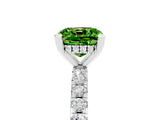 White gold Cushion Cut Peridot Solitaire Ring with Pavé Band and Four-Prong Setting_29
