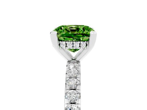 White gold Cushion Cut Peridot Solitaire Ring with Pavé Band and Four-Prong Setting_29