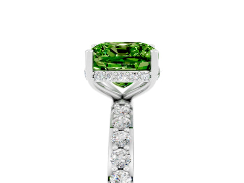 White gold Cushion Cut Peridot Solitaire Ring with Pavé Band and Hidden Halo_29