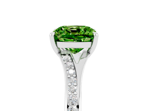 White gold Cushion Cut Peridot Solitaire Ring with Pavé Band and Prong Setting_5
