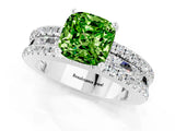 White gold Cushion Cut Peridot Solitaire Ring with Pavé and Channel Set Band_1