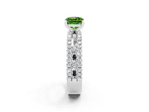 White gold Cushion Cut Peridot Solitaire Ring with Pavé and Channel Set Band_2