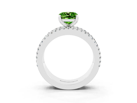 White gold Cushion Cut Peridot Solitaire Ring with Pavé and Channel Set Band_3