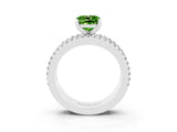 White gold Cushion Cut Peridot Solitaire Ring with Pavé and Channel Set Band_3