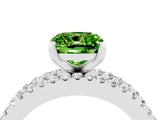 White gold Cushion Cut Peridot Solitaire Ring with Pavé and Channel Set Band_4