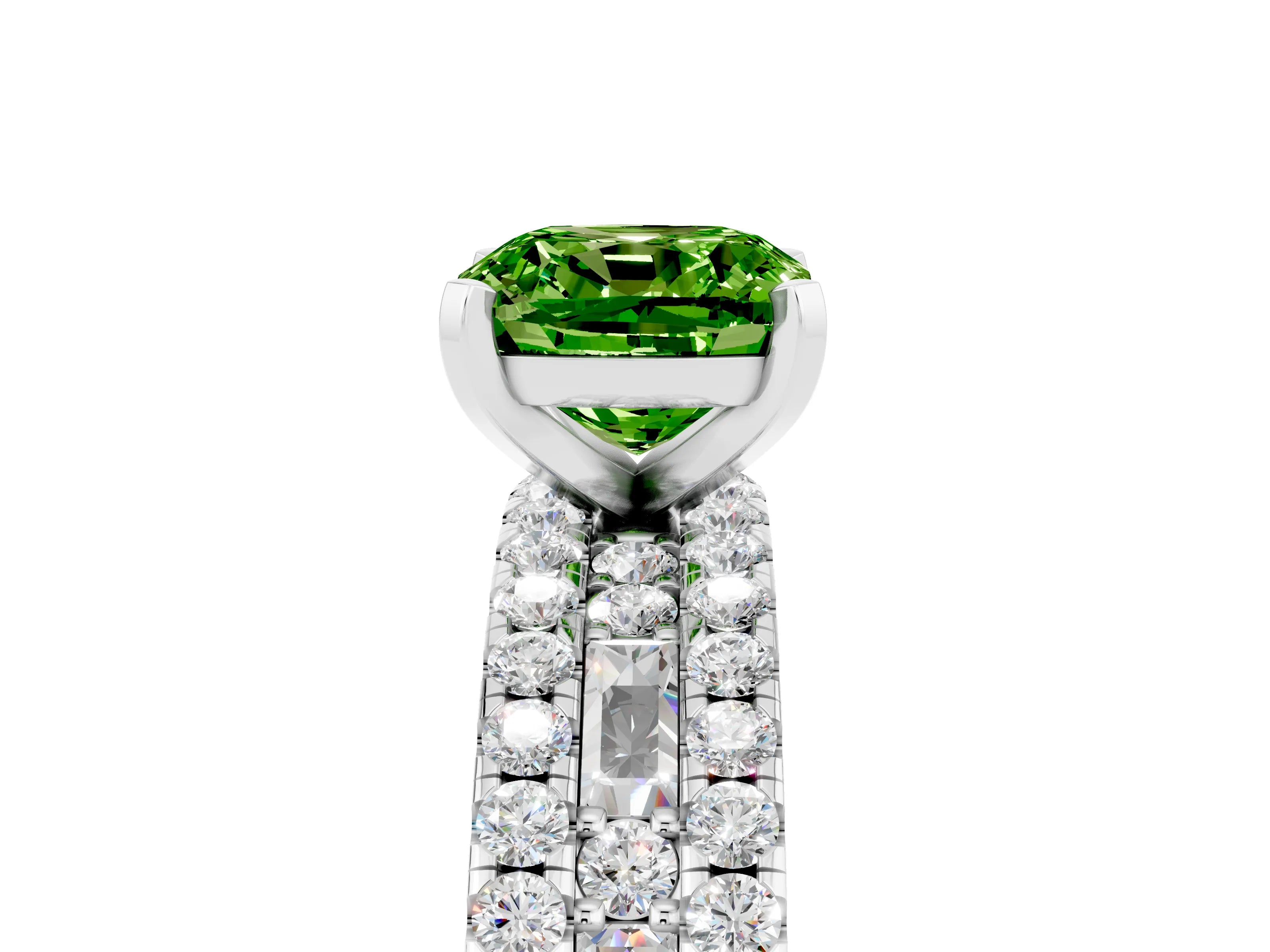 White gold Cushion Cut Peridot Solitaire Ring with Pavé and Channel Set Band_5