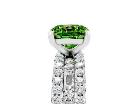 White gold Cushion Cut Peridot Solitaire Ring with Pavé and Channel Set Band_5