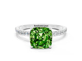 White gold Cushion Cut Peridot Solitaire Ring with Pave Band and Four Prong Setting_24
