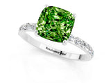 White gold Cushion Cut Peridot Solitaire Ring with Pave Band and Four Prong Setting_25