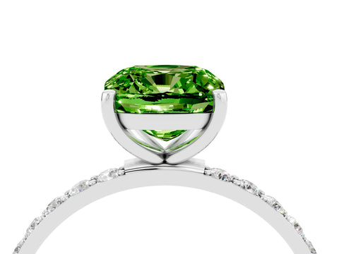 White gold Cushion Cut Peridot Solitaire Ring with Pave Band and Four Prong Setting_28