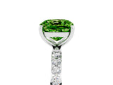 White gold Cushion Cut Peridot Solitaire Ring with Pave Band and Four Prong Setting_29
