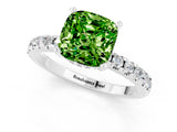White gold Cushion Cut Peridot Solitaire Ring with Round  Pavé Band and Four-Prong Setting_61