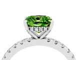 White gold Cushion Cut Peridot Solitaire Ring with Round  Pavé Band and Four-Prong Setting_64
