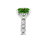 White gold Cushion Cut Peridot Solitaire Ring with Round  Pavé Band and Four-Prong Setting_65