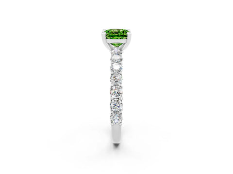 White gold Cushion Cut Peridot Solitaire Ring with Shared Prong Pavé Band and Four-Prong Setting_2