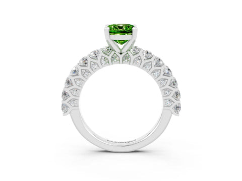 White gold Cushion Cut Peridot Solitaire Ring with Shared Prong Pavé Band and Four-Prong Setting_3