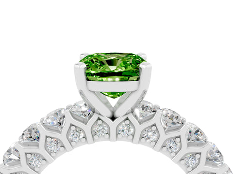 White gold Cushion Cut Peridot Solitaire Ring with Shared Prong Pavé Band and Four-Prong Setting_4