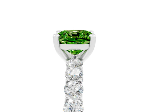 White gold Cushion Cut Peridot Solitaire Ring with Shared Prong Pavé Band and Four-Prong Setting_5